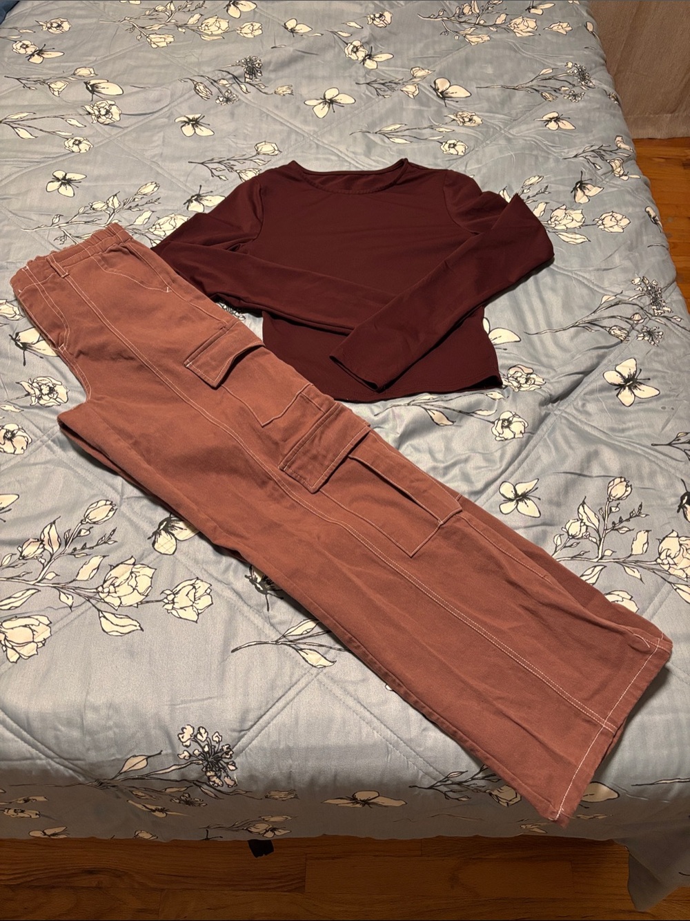 Fashion Nova Rust Cargo Pant With Black Top